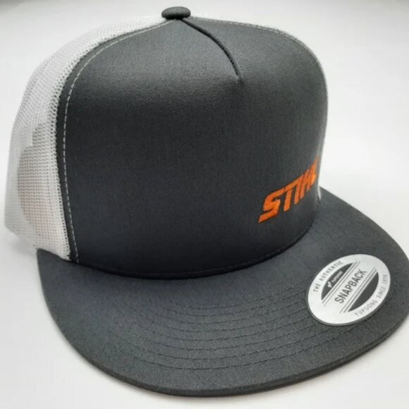 Stihl Embroidered Flat Bill Trucker Mesh Snapback Cap Hat Gray - Picture 3 of 4